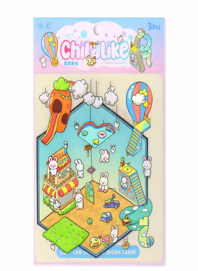 Palap TruGyft® DIY 3D House Stickers Pack of 4 with Tweezer - Cute Cartoon Scene Kits for Kids Small - Dream House-Coffe Shop, Panda Sweet Shop, Child Like, Penguin Bedroom - Image 5